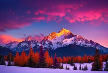 breathtaking sunrise over majestic mountain peaks illuminated first light vibrant colors, adventure, aerial, backdrop, camp, captivating, colorful, cloud