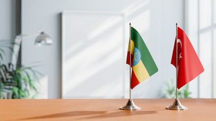 FLAGS OF ETHIOPIA AND TURKEY ON TABLE