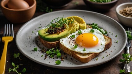 fried eggs with bacon and vegetables