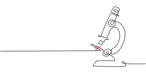 Continuous one line drawing of medical microscope laboratory. Microscope one line art vector illustration