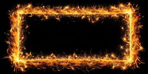 Fiery frame with sparks isolated on black background