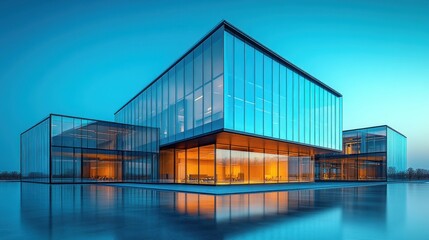 Fototapeta premium Modern Glass Building Reflecting in Water