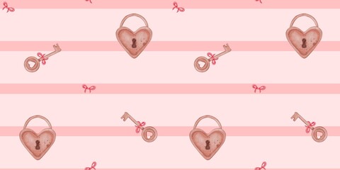 Elegant Valentine’s Day Key and Lock Pattern: Seamless Romantic Background for Cards and Fabric