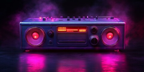 Fototapeta premium Retro Boombox Illuminated in Purple Light
