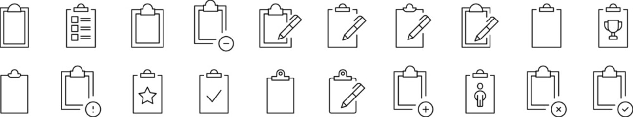 Clipboard Outline Image Collection. Editable Stroke. Perfect for Infographics, Articles, Books, Flyers, Banners