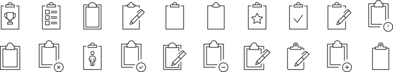 Clipboard Outline Icon Collection. Editable Stroke. Perfect for Infographics, Articles, Books, Flyers, Banners