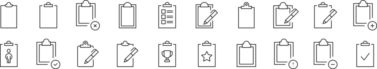 Clipboard Outline Icon Collection. Editable Stroke. Perfect for Infographics, Articles, Books, Flyers, Banners