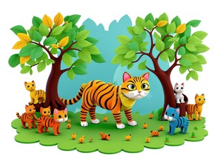 Naklejka premium chinese zodiac year of the horse,3d animals cartoon in the forest,birds on tree,set of animals