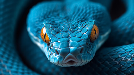 Fototapeta premium Blue viper snake close-up face.