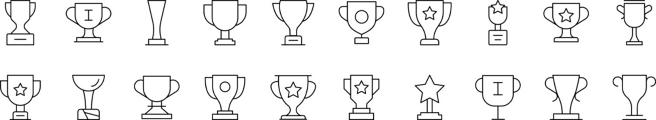 Winning Cup Related Line Icon Collection. Editable Stroke. Perfect for Infographics, Articles, Books, Flyers, Banners