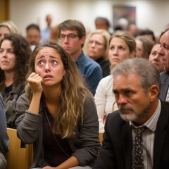 Fototapeta premium Family members in the gallery reacting emotionally to the testimony.generative ai illustration