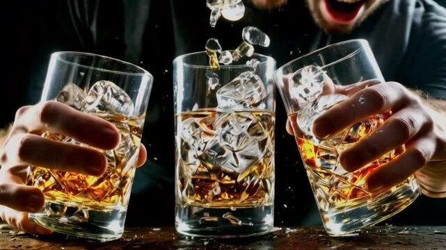 Glasses with ice at the bar.