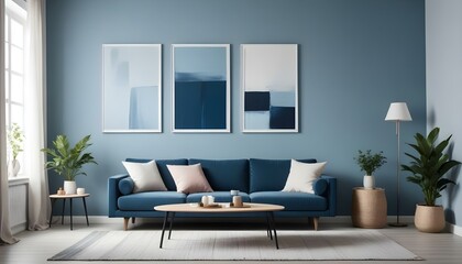 Minimalist blue modern day interior design living room