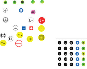 Various icons related to electrical connections