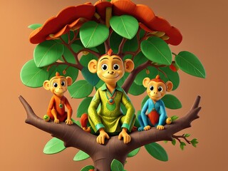 Naklejka premium animals in the forest,animals in the garden,st patricks day leprechaun,parrot on tree,illustration of a tree