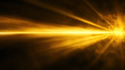 A bright yellow light is shining on a dark background. The light is very bright and is the only thing that is visible