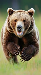 Obraz premium A close-up of a running bear in a natural setting, showcasing its powerful presence.