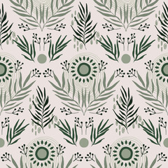 Vector pattern with green leaves. Abstract illustration