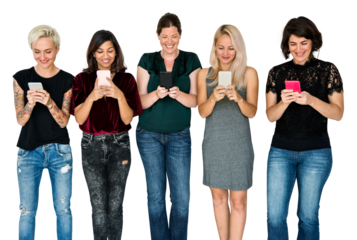 Diverse png people using phones sticker, transparent background