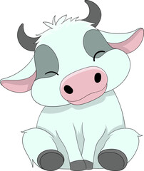 Adorable Cartoon Dairy Cow Sitting With A Happy Expression And Cute Features