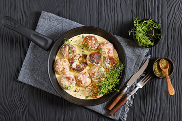juicy chicken rissoles, cakes in rich cream sauce