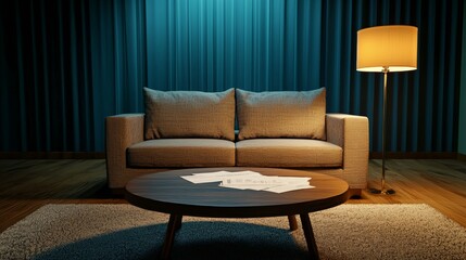 Somber Living Room with Divorce Papers on Table