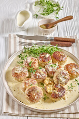 juicy chicken rissoles, cakes in rich cream sauce