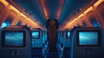 Fototapeta premium Typical interior of commercial passenger airplane