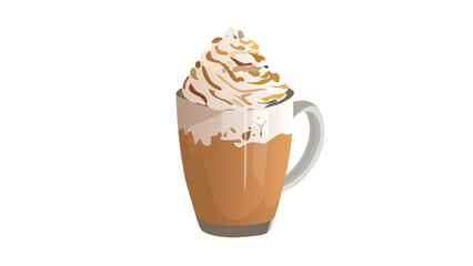 Caramel Frappe or Pumpkin Spice Latte served in big glass vector illustration. 