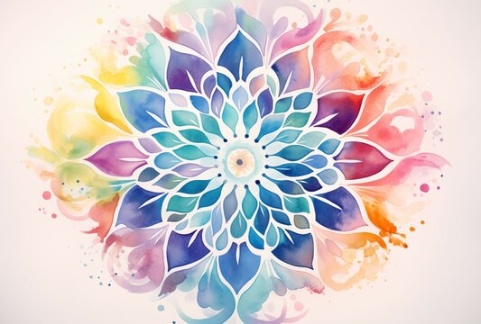 Watercolor Floral Mandala with Soft Colorful Patterns and Delicate Design