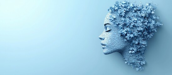 A minimalist image of a human head silhouette made of puzzle pieces on a light blue background, ideal for mental health awareness campaigns or introspective projects.