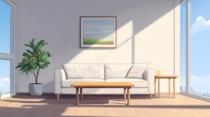 Fototapeta premium Minimalist Living Room with Sunlight and Window View