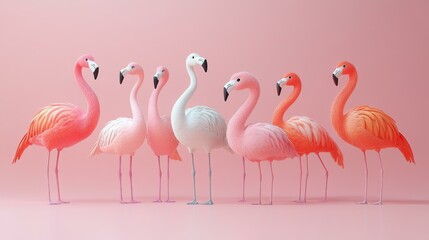Fototapeta premium Group of Pink Flamingos in Row