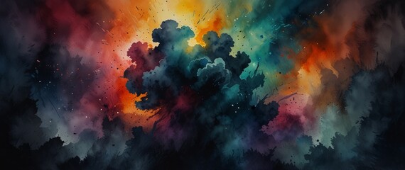 Fototapeta premium bipolar disorder mind mental health connection, watercolor painting illustration in smoke dark colorful background