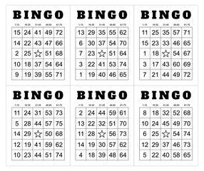 Bingo card random numbers printable template set. Vector illustration simple bingo card design.