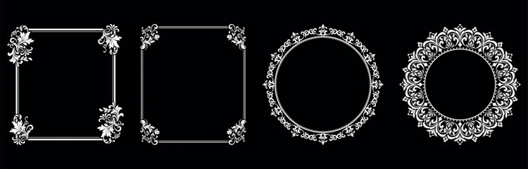 Set of decorative frames Elegant vector element for design in Eastern style, place for text. Floral black and white borders. Lace illustration for invitations and greeting cards.