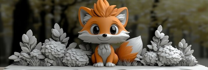 Adorable 3D Image of a Cute Red Fox Character