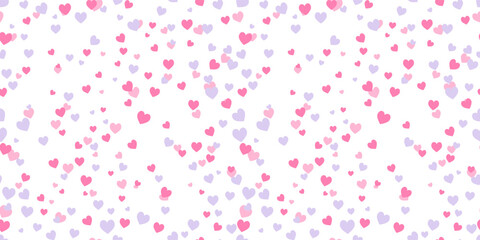Seamless heart shape pattern. Heart confetti, pink color graphic print.