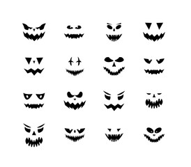 Spooky and scary faces for Halloween. Pumpkin face Halloween clipart set.