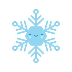 Cute blue Vector emoji Snowflake icon. Merry Christmas Cartoon Illustration for winter holiday invitation, greeting card, design