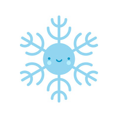 Cute blue Vector emoji Snowflake icon. Merry Christmas Cartoon Illustration for winter holiday invitation, greeting card, design