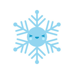 Cute blue Vector emoji Snowflake icon. Merry Christmas Cartoon Illustration for winter holiday invitation, greeting card, design