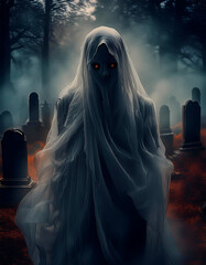 aparición de un fantasma en un viejo cementerio abandonado	