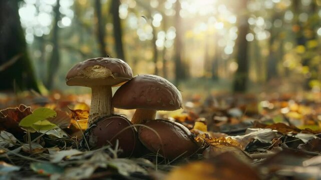 mushrooms in the forest on a sunny day