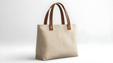 A stylish beige tote bag with brown handles, perfect for daily use and versatile enough for various occasions.
