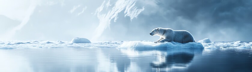 Fototapeta premium Polar bear on ice, serene winter landscape