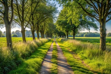 Obraz premium footpath in the country with grass and trees