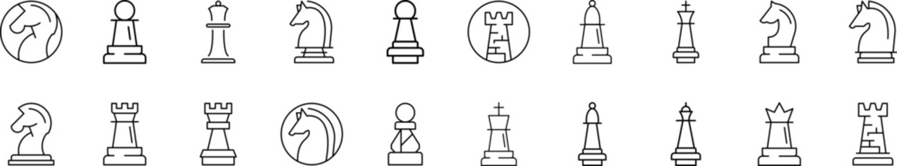 Chess Related Image Collection. Editable Stroke. Perfect for Infographics, Articles, Books, Flyers, Banners