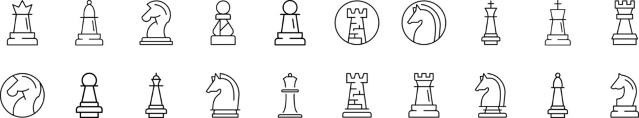 Chess Related Line Icon Collection. Editable Stroke. Perfect for Infographics, Articles, Books, Flyers, Banners