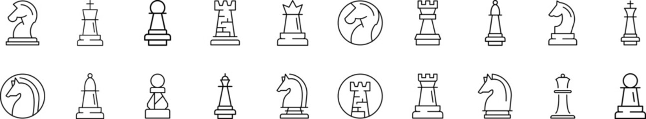 Chess Line Icon Collection. Editable Stroke. Perfect for Infographics, Articles, Books, Flyers, Banners